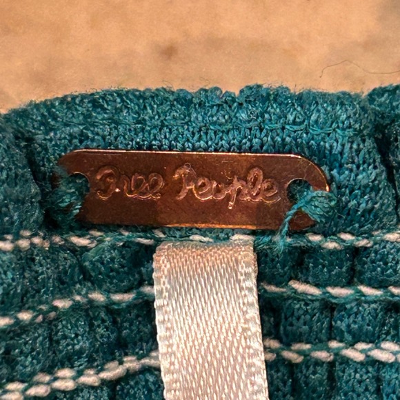 Free People Halter Top Womens M Teal Smocked Textured Boho Festival Tank Beachy - Picture 4 of 11